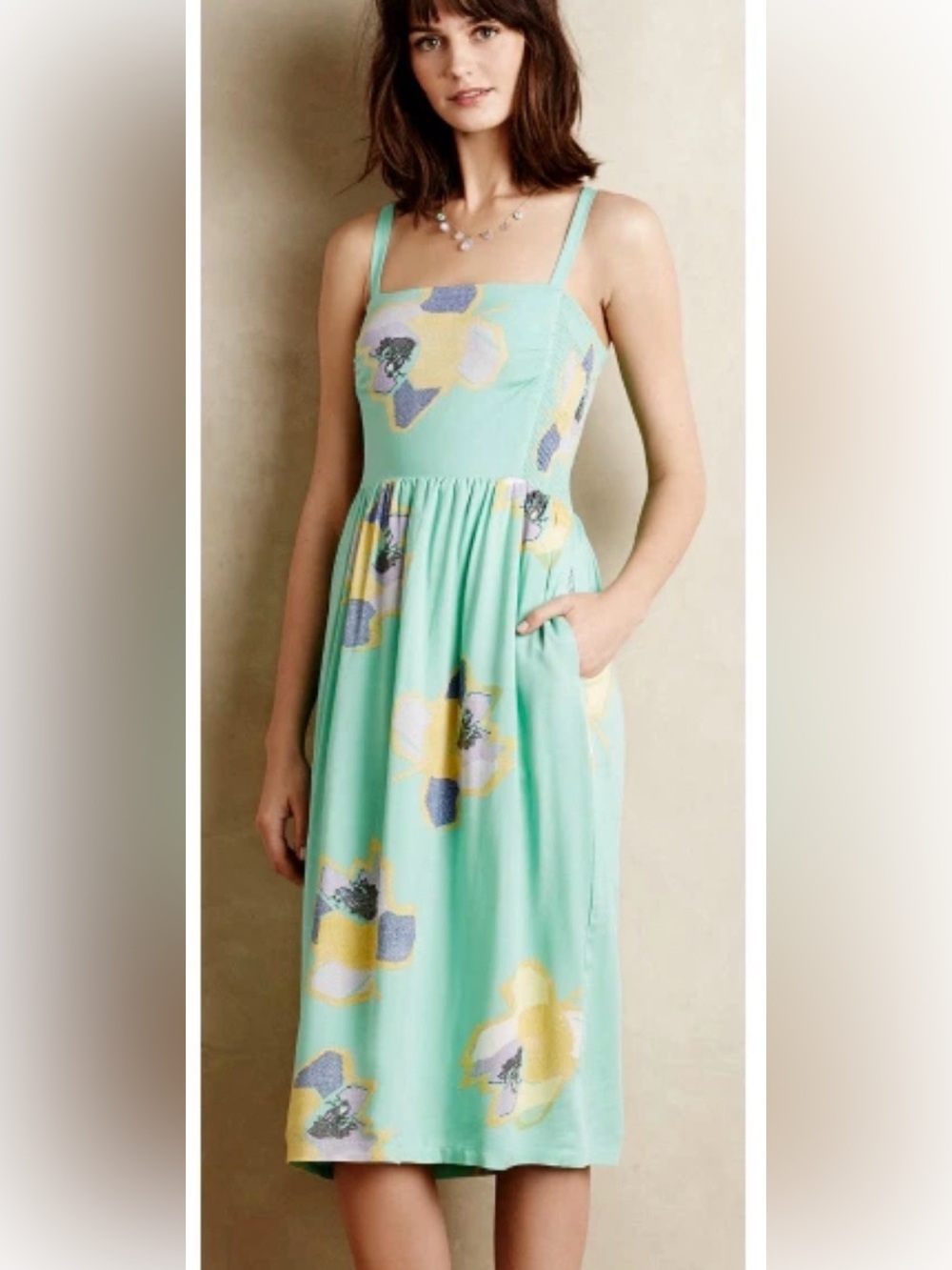 Corey Lynn Calter Pale Mint Floral Gathered-Waist Midi Dress